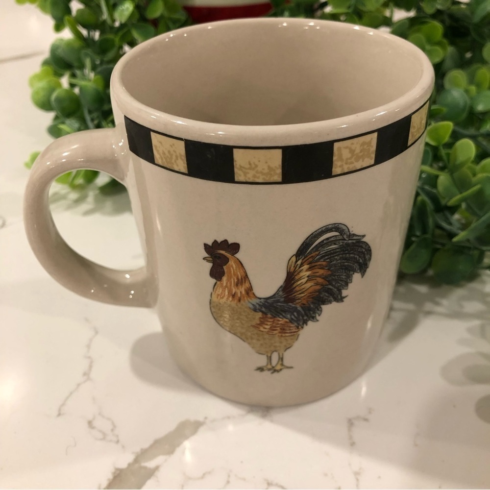 Gibson Everyday Rooster Coffee Cup Cute White Black Mug EUC  stoneware - Picture 2 of 4